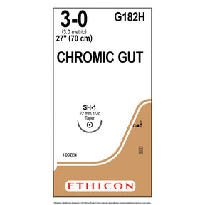Ethicon Surgical Gut Suture - Chromic, Size: 3-0, Needle: SH-1, UNDYED, 36/bx. MPN: G182H