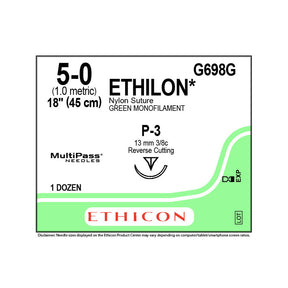Ethicon ETHILON Nylon Suture, Size: 5-0, Needle: P-3, GREEN, 12/bx. MPN: G698G
