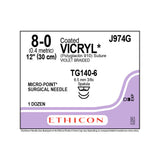 Ethicon COATED VICRYL Suture, Size: 8-0, Needle: TG140-6, TG140-6, VIOLET, 12/bx. MPN: J974G