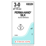 Ethicon PERMAHAND Silk Suture, Size: 3-0, Needle: SH, BLACK, 36/bx. MPN: K832H