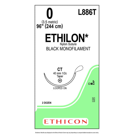 Ethicon ETHILON Nylon Suture, Size: 0, Needle: CT, BLACK, 24/bx. MPN: L886T