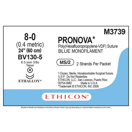 Ethicon PRONOVA Poly Suture, Size: 8-0, Needle: BV130-5, BV130-5, BLUE, 12/bx. MPN: M3739