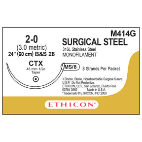 Ethicon Surgical Stainless Steel Suture, Size: 2-0, Needle: CTX, SILVER, 12/bx. MPN: M414G