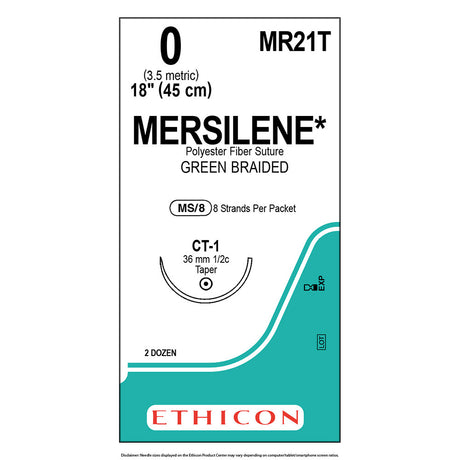 Ethicon MERSILENE Polyester Fiber Suture, Size: 0, Needle: CT-1, GREEN, 24/bx. MPN: MR21T