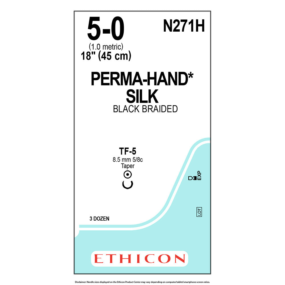 Ethicon PERMAHAND Silk Suture, Size: 5-0, Needle: TF-5, BLACK, 36/bx. MPN: N271H