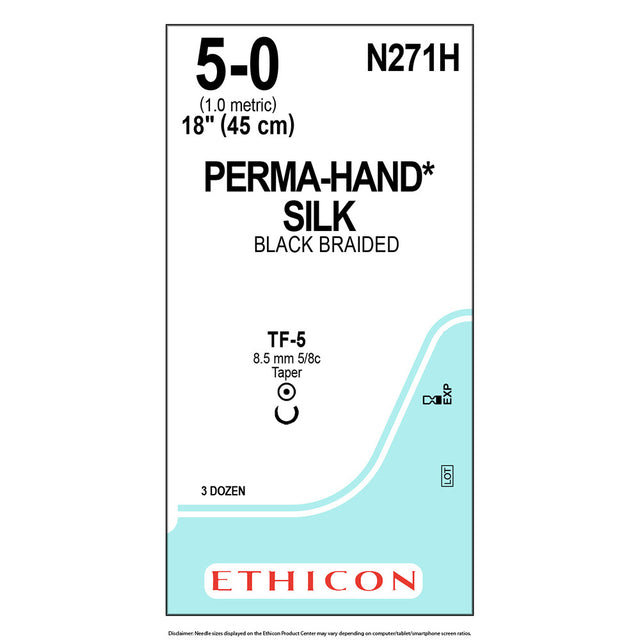 Ethicon PERMAHAND Silk Suture, Size: 5-0, Needle: TF-5, BLACK, 36/bx. MPN: N271H
