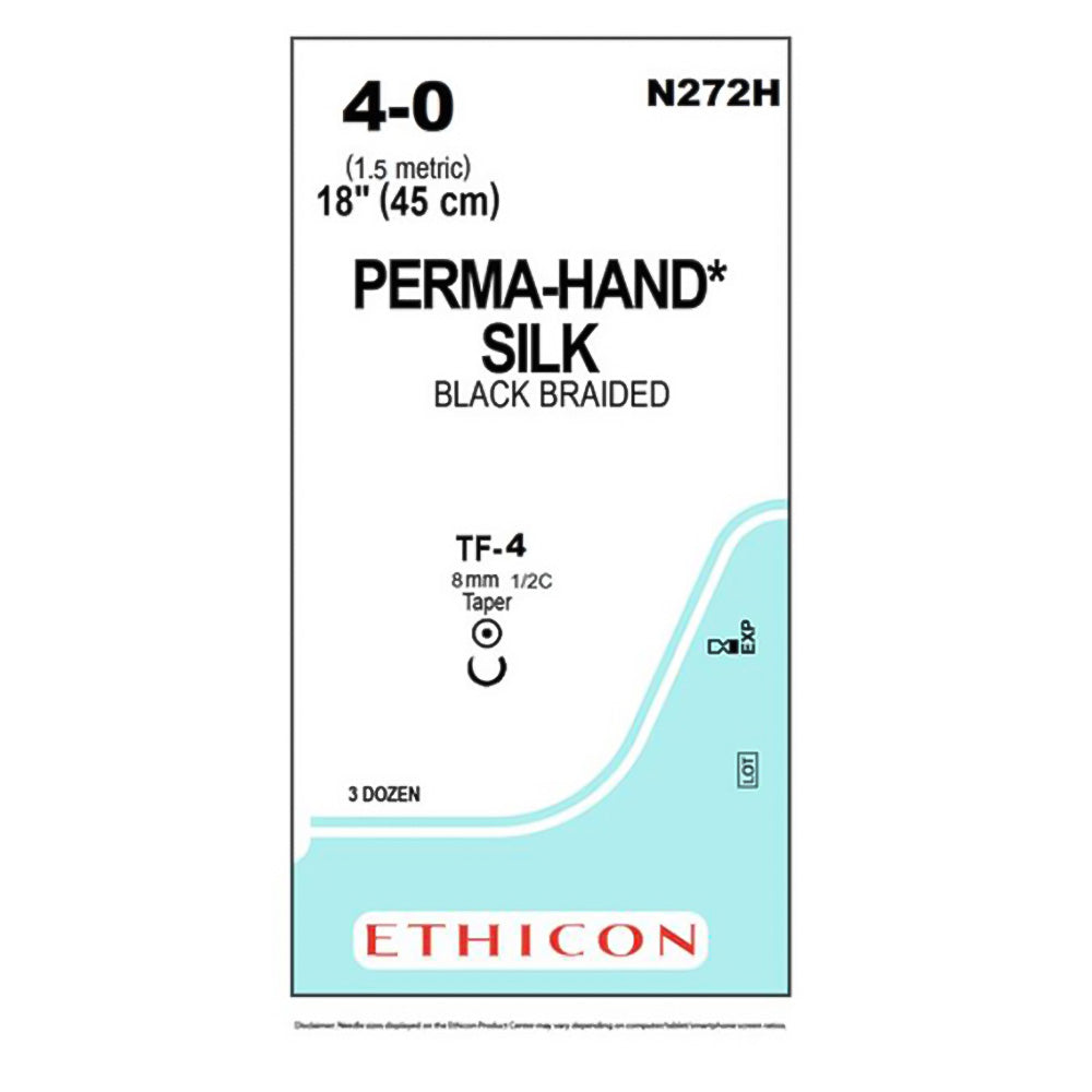 Ethicon PERMAHAND Silk Suture, Size: 4-0, Needle: TF-5, BLACK, 36/bx. MPN: N272H