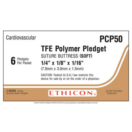 Ethicon TFE Polymer Pledget, Soft, 1/4" x 1/8" x 1/16", 6/pk, 36 pk/box. MPN: PCP50
