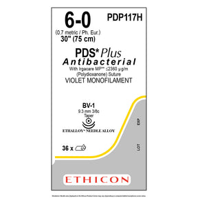 Ethicon PDS Plus Antibacterial Suture, Size: 6-0, Needle: BV-1, BV-1, VIOLET, 36/bx. MPN: PDP117H