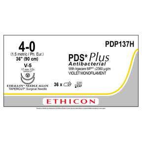 Ethicon PDS Plus Antibacterial Suture, Size: 4-0, Needle: V-5, V-5, VIOLET, 36/bx. MPN: PDP137H