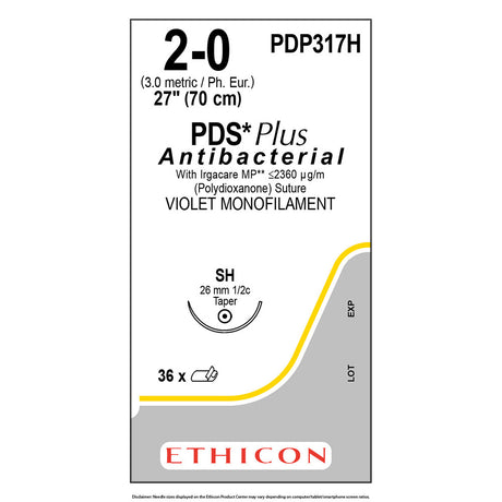 Ethicon PDS Plus Antibacterial Suture, Size: 2-0, Needle: SH, VIOLET, 36/bx. MPN: PDP317H