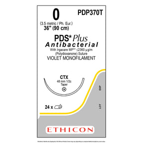 Ethicon PDS Plus Antibacterial Suture, Size: 0, Needle: CTX, VIOLET, 24/bx. MPN: PDP370T