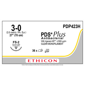 Ethicon PDS Plus Antibacterial Suture, Size: 3-0, Needle: FS-2, UNDYED, 36/bx. MPN: PDP423H
