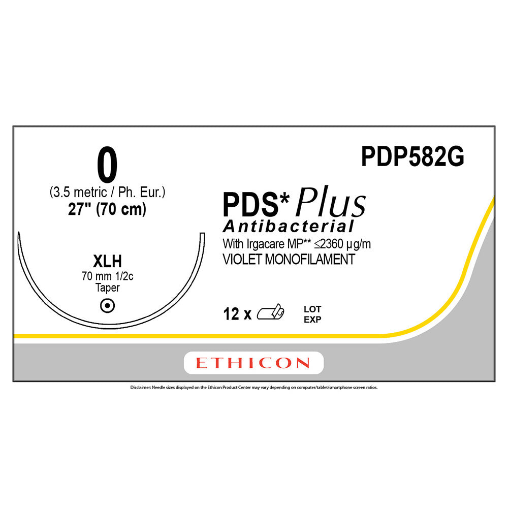Ethicon PDS Plus Antibacterial Suture, Size: 0, Needle: XLH, VIOLET, 12/bx. MPN: PDP582G
