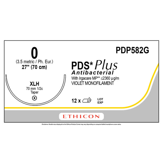 Ethicon PDS Plus Antibacterial Suture, Size: 0, Needle: XLH, VIOLET, 12/bx. MPN: PDP582G