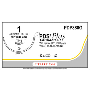 Ethicon PDS Plus Antibacterial Suture, Size: 1, Needle: TP-1, VIOLET, 12/bx. MPN: PDP880G