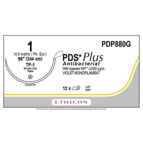 Ethicon PDS Plus Antibacterial Suture, Size: 1, Needle: TP-1, VIOLET, 12/bx. MPN: PDP880G
