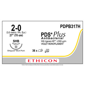 Ethicon PDS Plus Antibacterial Suture, Size: 2-0, Needle: SHB, VIOLET, 36/bx. MPN: PDPB317H