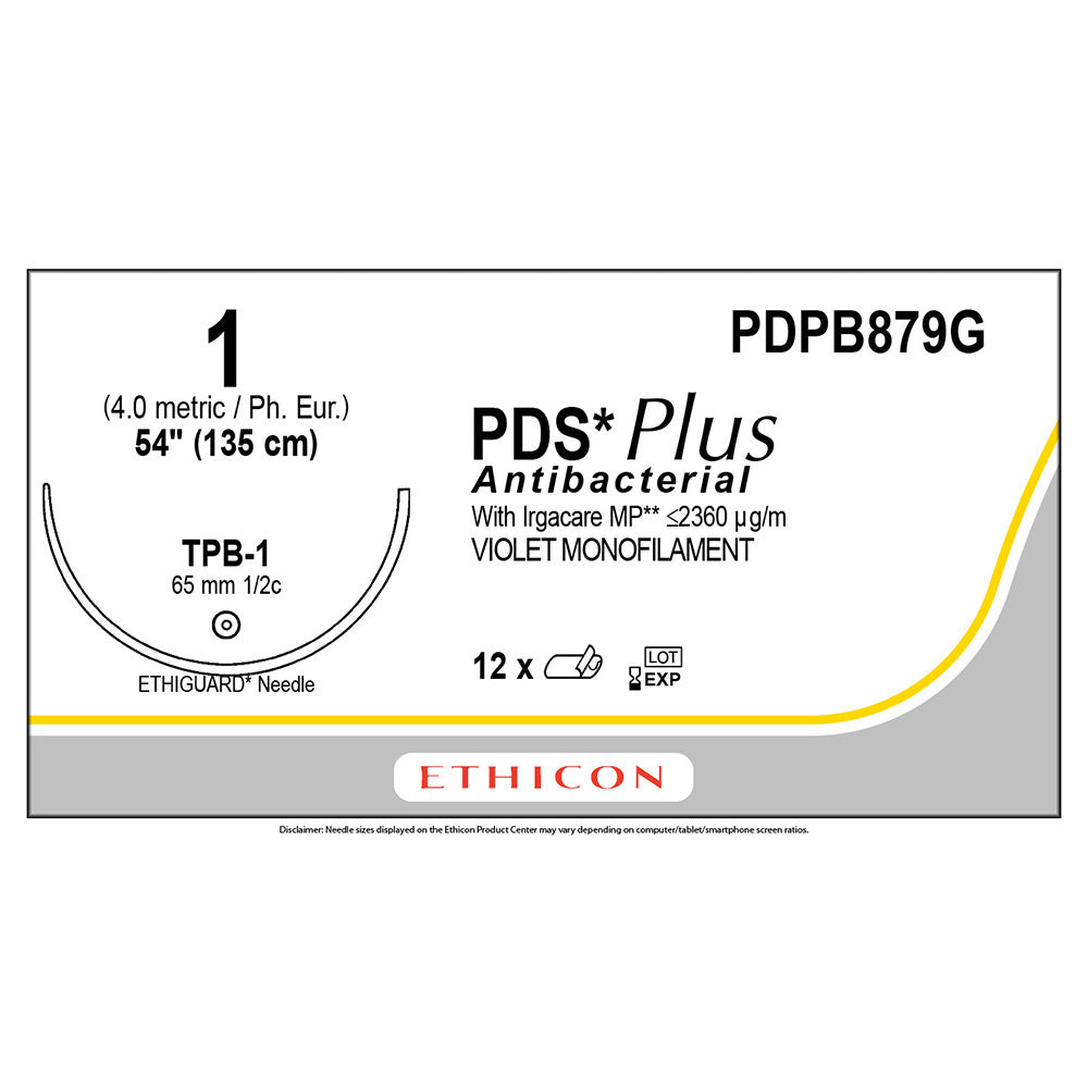 Ethicon PDS Plus Antibacterial Suture, Size: 1, Needle: TPB-1, VIOLET, 12/bx. MPN: PDPB879G