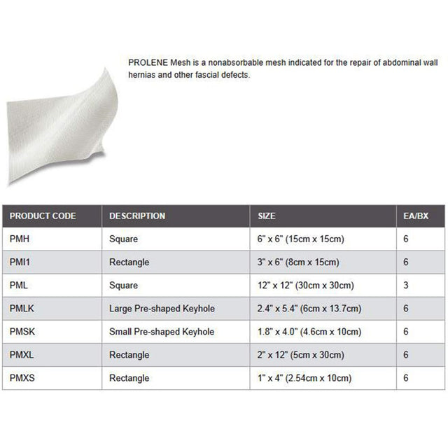 Ethicon PROLENE Mesh, Flat Mesh 12" x 12" (30cm x 30cm). MPN: PML