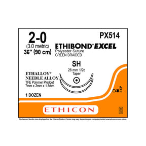 Ethicon ETHIBOND EXCEL Polyester Suture, Size: 2-0, Needle: SH, SH, GREEN, 6/bx. MPN: PX514G