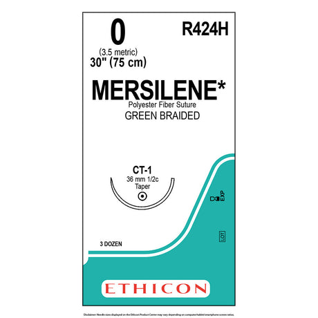 Ethicon MERSILENE Polyester Fiber Suture, Size: 0, Needle: CT-1, GREEN, 36/bx. MPN: R424H