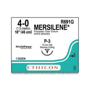 Ethicon MERSILENE Polyester Fiber Suture, Size: 4-0, Needle: P-3, WHITE, 12/bx. MPN: R691G