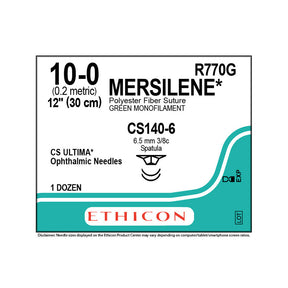 Ethicon MERSILENE Polyester Fiber Suture, Size: 10-0, Needle: CS140-6, CS140-6, GREEN, 12/bx. MPN: R770G