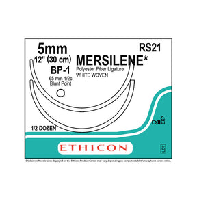 Ethicon MERSILENE Polyester Fiber Strip Suture, Size: 5mm, Needle: BP-1, BP-1, WHITE, 6/bx. MPN: RS21