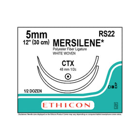 Ethicon MERSILENE Polyester Fiber Strip Suture, Size: 5mm, Needle: CTX, CTX, WHITE, 6/bx. MPN: RS22