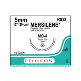 Ethicon MERSILENE Polyester Fiber Strip Suture, Size: 5mm, Needle: MO-4, WHITE, 6/bx. MPN: RS23