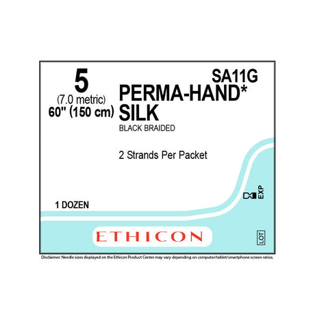 Ethicon PERMAHAND Silk Suture, Size: 5, NO NEEDLE, BLACK, 12/bx. MPN: SA11G