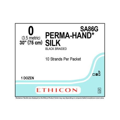 Ethicon PERMAHAND Silk Suture, Size: 0, NO NEEDLE, BLACK, 12/bx. MPN: SA86G