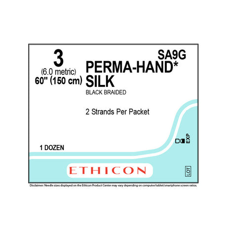 Ethicon PERMAHAND Silk Suture, Size: 3, NO NEEDLE, BLACK, 12/bx. MPN: SA9G