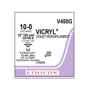 Ethicon VICRYL Suture, Size: 10-0, Needle: CS160-8, CS160-8, VIOLET, 12/bx. MPN: V450G