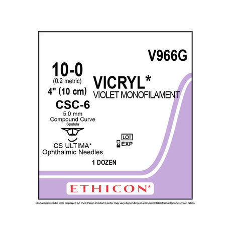 Ethicon VICRYL Suture, Size: 10-0, Needle: CS-B-6, VIOLET, 12/bx. MPN: V966G
