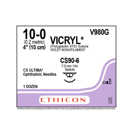 Ethicon VICRYL Suture, Size: 10-0, Needle: CS90-6, VIOLET, 12/bx. MPN: V980G