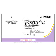 Ethicon COATED VICRYL Plus Antibacterial Suture, Size: 1, NO NEEDLE, VIOLET, 12/bx. MPN: VCP107G
