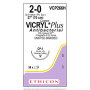 Ethicon COATED VICRYL Plus Antibacterial Suture, Size: 2-0, Needle: CP-1, UNDYED, 36/bx. MPN: VCP266H