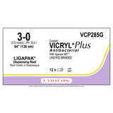 Ethicon COATED VICRYL Plus Antibacterial Suture, Size: 3-0, Needle: LIGAPAK Reel, UNDYED, 12/bx. MPN: VCP285G