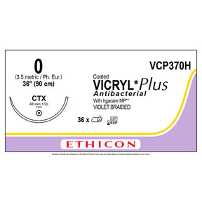 Ethicon COATED VICRYL Plus Antibacterial Suture, Size: 0, Needle: CTX, VIOLET, 36/bx. MPN: VCP370H