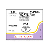 Ethicon COATED VICRYL Plus Antibacterial Suture, Size: 4-0, Needle: PS-2, UNDYED, 12/bx. MPN: VCP496ZG