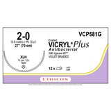 Ethicon COATED VICRYL Plus Antibacterial Suture, Size: 2-0, Needle: XLH, VIOLET, 12/bx. MPN: VCP581G
