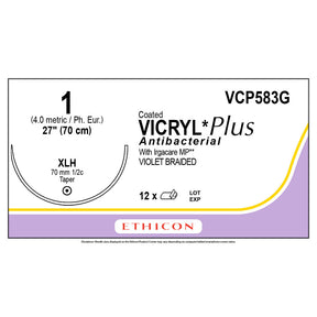 Ethicon COATED VICRYL Plus Antibacterial Suture, Size: 1, Needle: XLH, VIOLET, 12/bx. MPN: VCP583G