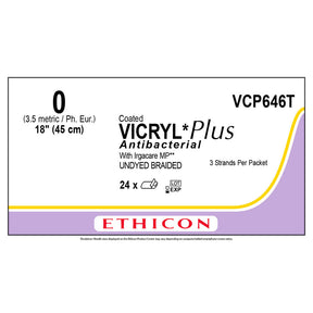 Ethicon COATED VICRYL Plus Antibacterial Suture, Size: 0, NO NEEDLE, UNDYED, 24/bx. MPN: VCP646T