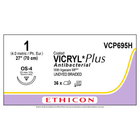 Ethicon COATED VICRYL Plus Antibacterial Suture, Size: 1, Needle: OS-4, UNDYED, 36/bx. MPN: VCP695H
