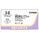 Ethicon COATED VICRYL Plus Antibacterial Suture, Size: 3-0, Needle: CP-2, UNDYED, 36/bx. MPN: VCP868H