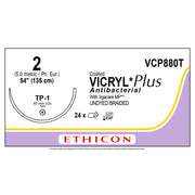 Ethicon COATED VICRYL Plus Antibacterial Suture, Size: 2, Needle: TP-1, UNDYED, 24/bx. MPN: VCP880T