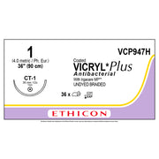 Ethicon COATED VICRYL Plus Antibacterial Suture, Size: 1, Needle: CT-1, UNDYED, 36/bx. MPN: VCP947H