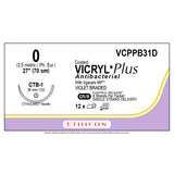 Ethicon COATED VICRYL Plus Antibacterial Suture, Size: 0, Needle: CTB-1, VIOLET, 12/bx. MPN: VCPPB31D